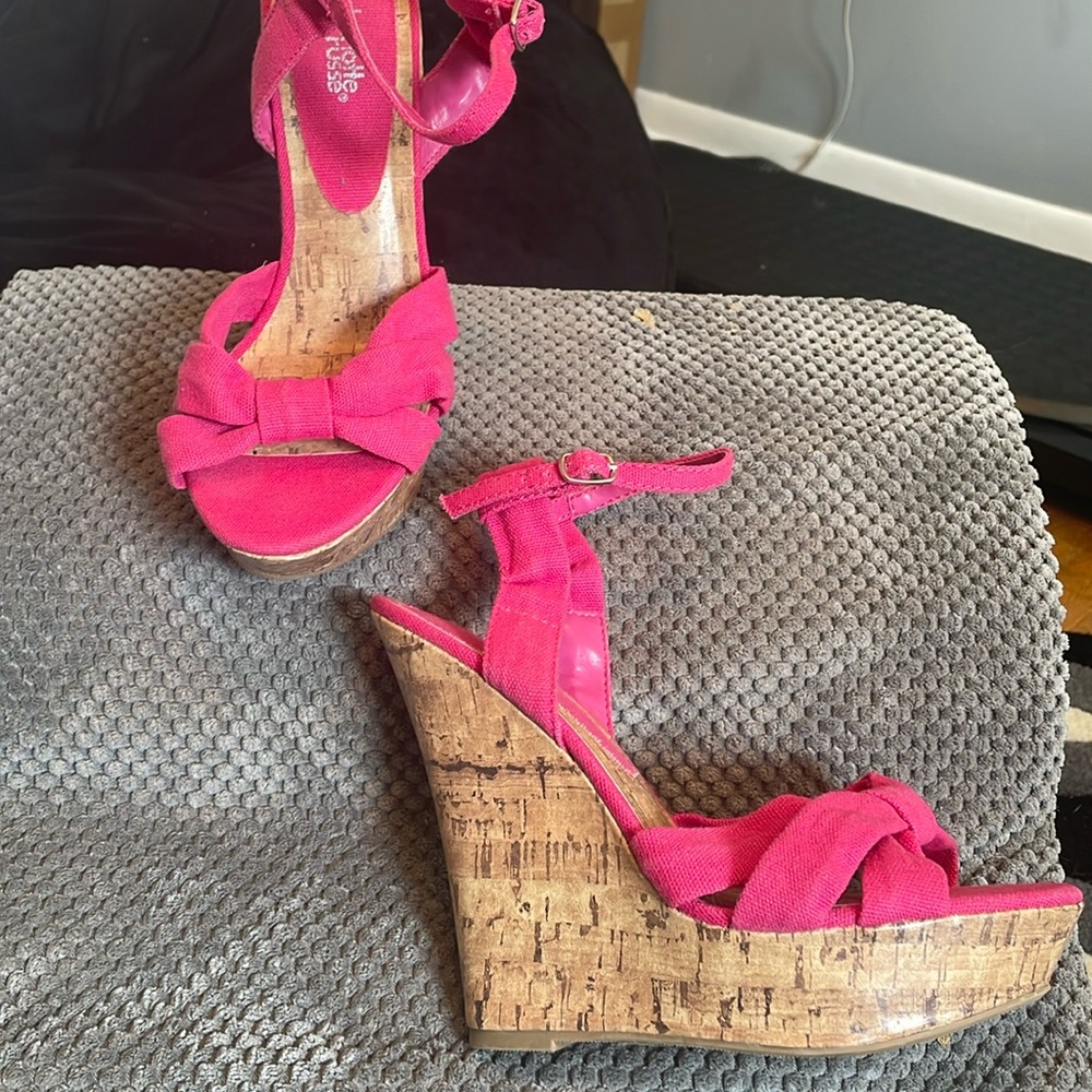 Charlotte Russe pink linen wedge sandals